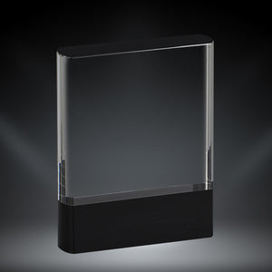Crystal award featuring rounded edges, a rectangular design, and a thick black strip at the bottom.