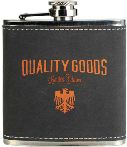 Personalized grey and orange faux leather flask