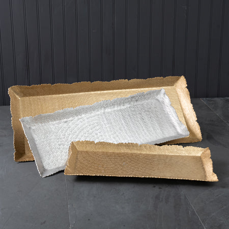 silver rectangle hammered tray
