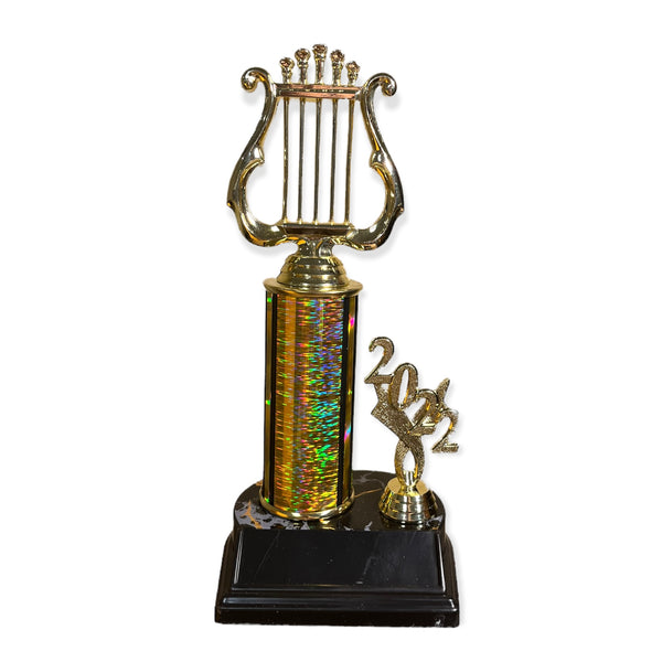 gold harp trophy with free engraved plate