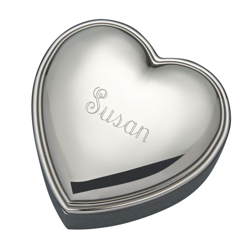Personalized silver heart shaped jewelry box.