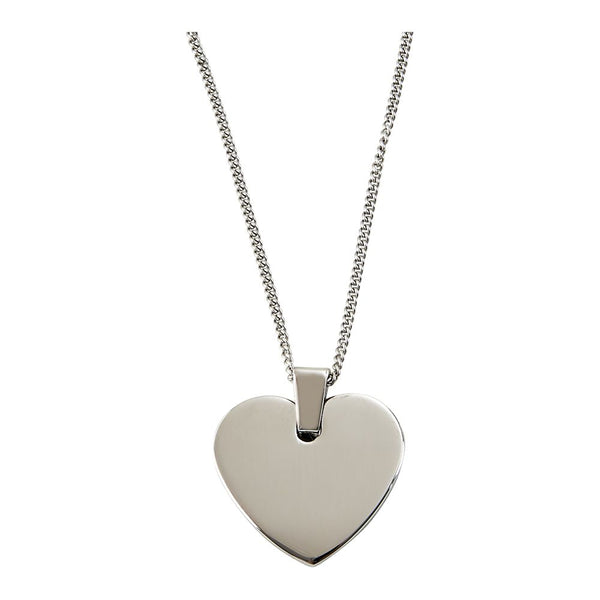 Engraved heart shaped silver necklace.
