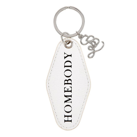 Homebody white motel keychain
