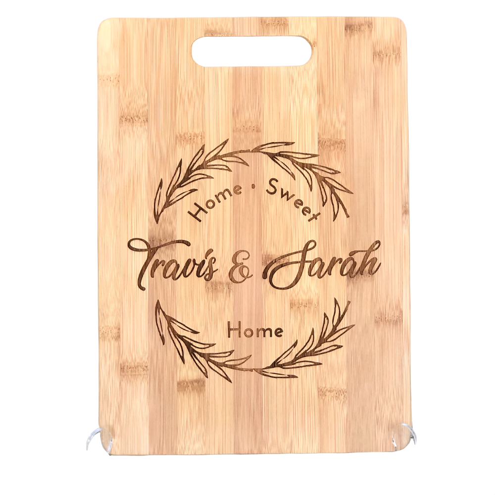 home sweet home bamboo engraved cutting board