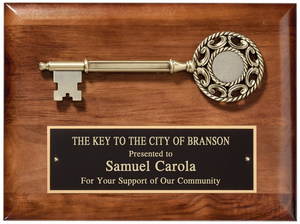 solid walnut 9x12" key to the city plaque
