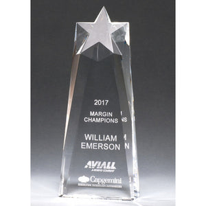 Custom engraved star crystal trophy.