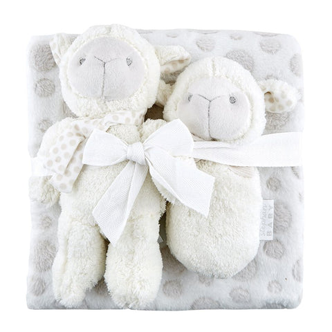 baby blanket, toy, and rattle gift set