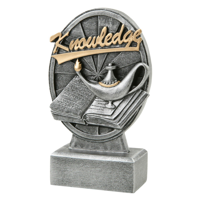 Silver custom engraved lamp of knowledge trophy.