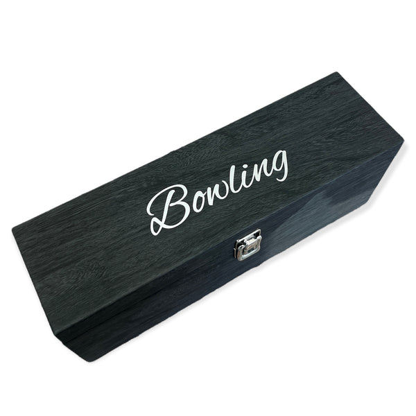grey leatherette wine box personalized with silver engraving.