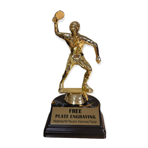 male ping pong trophy with free engraved plate