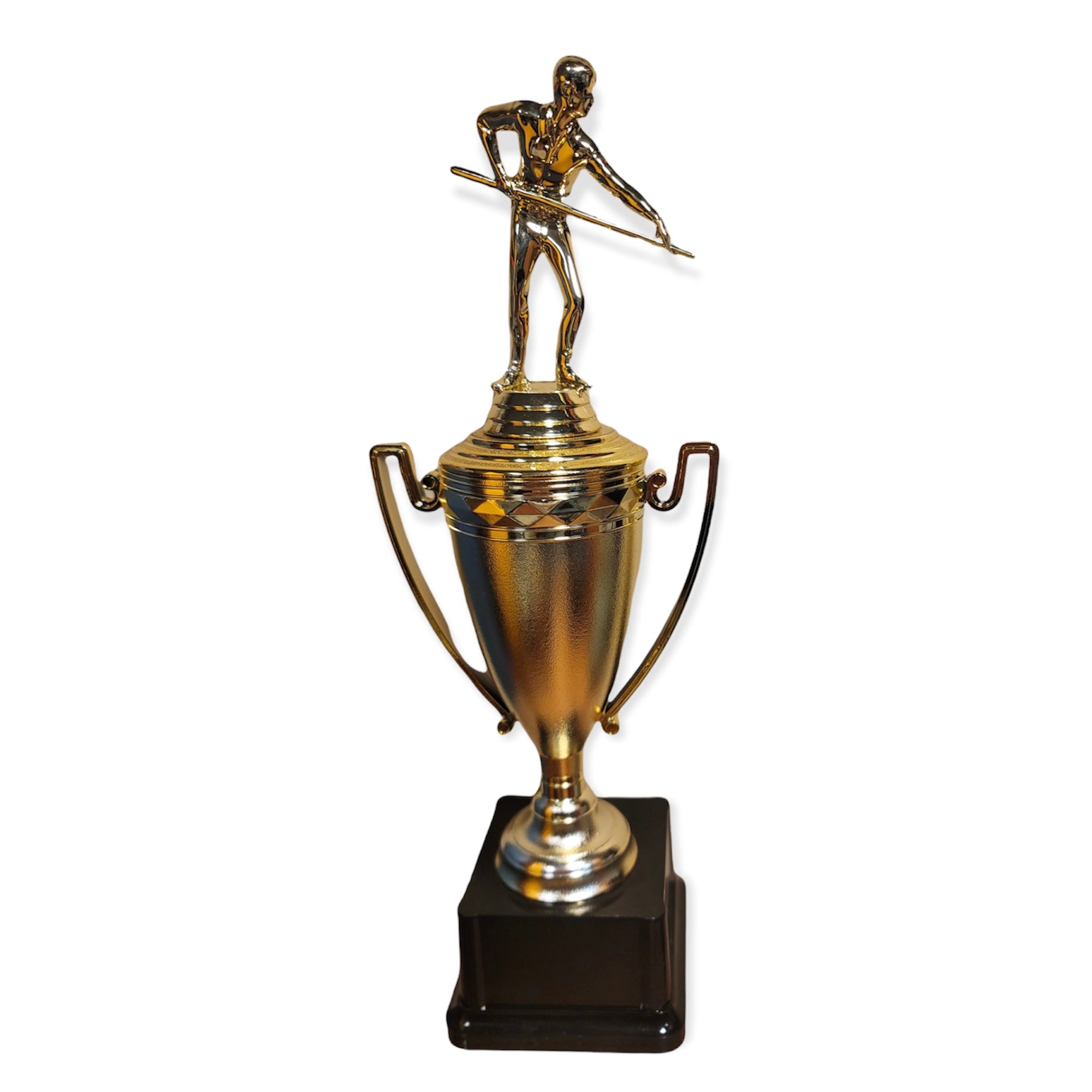 male pool champion trophy with free engraved plate