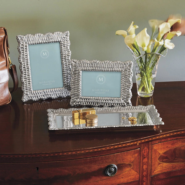 Mariposa  Wicker Bordered Rectangle Tray