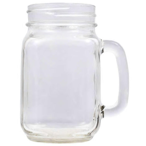 Clear glass mason jar drinking glass with handle that can be engraved with a special message.