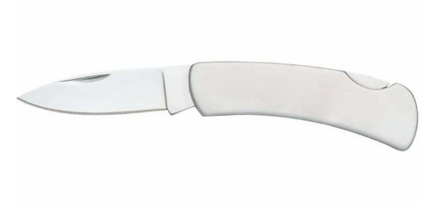 Stainless steel silver handled knife perfect for engraving with a special message.