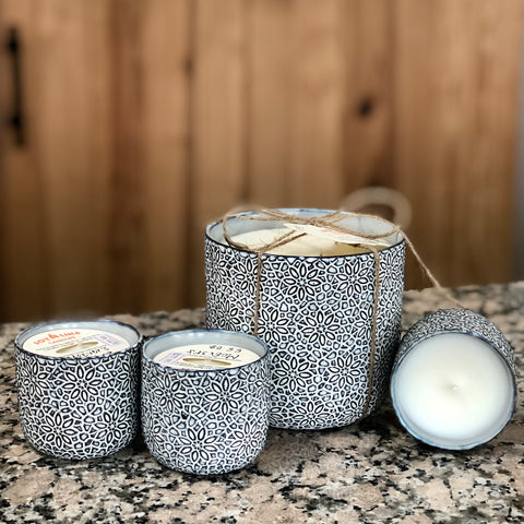 blue and white candle