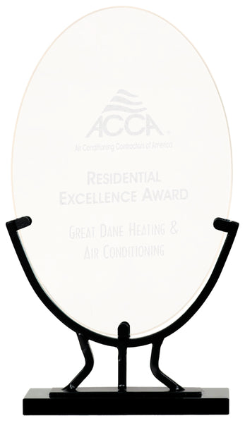 oval glass award with iron stand