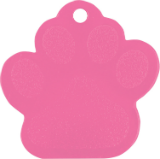 Pink metal paw shaped pet ID tag that can be engraved with details.