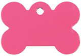 Pink metal bone shaped dog ID tag that can be engraved with details.