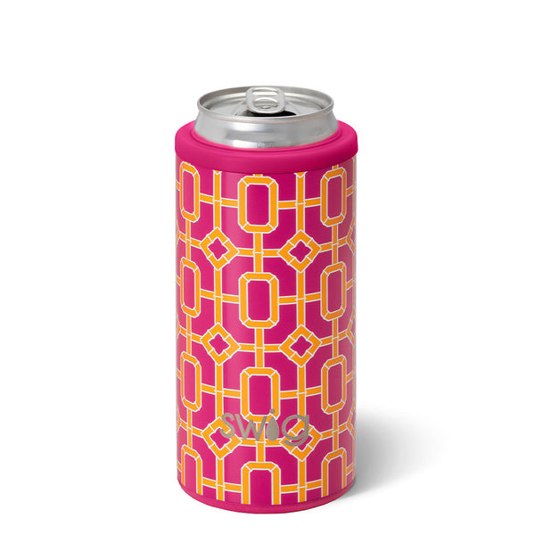 pink bamboo trellis swig 12 oz skinny can cooler