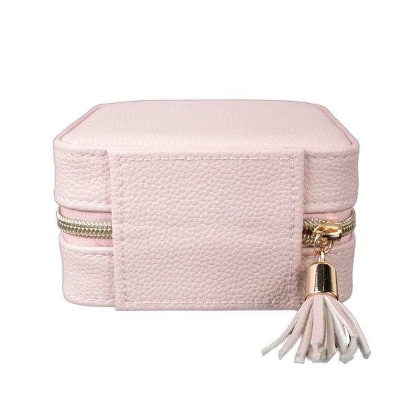 pink vegan leather travel jewelry case with tassel