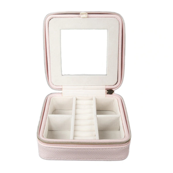 pink vegan leather travel jewelry box