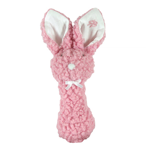 woolly pink bunny baby rattle
