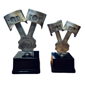 silver car show piston trophies with free engraved plate