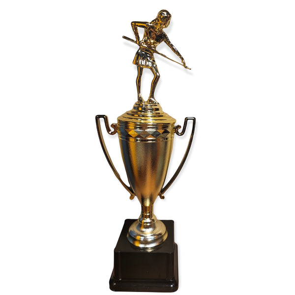 female pool champion trophy with free engraved plate
