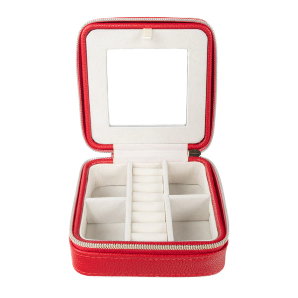 red vegan leather travel jewelry box