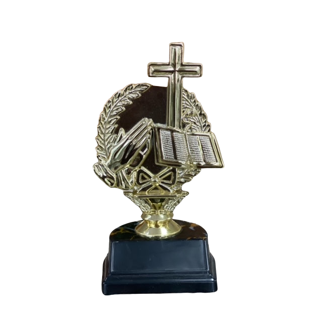Religious Trophy w/ Praying Hands and A Cross with the Bible