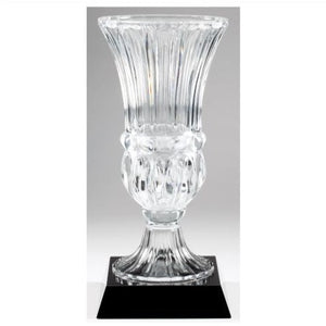 huge roman crystal vase on black base