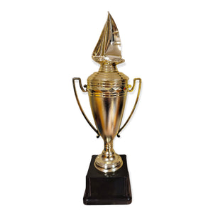 shiny gold sailing trophy with free engraved plate