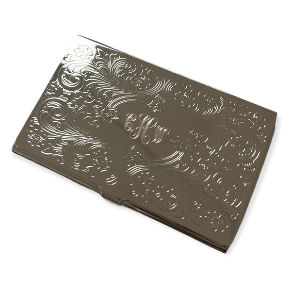 Embossed Scroll Silver Business Card Case