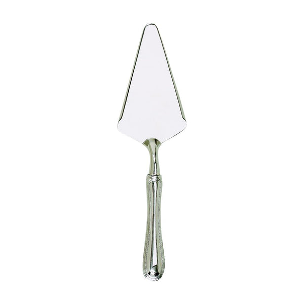 Shiny silver cake server knife.