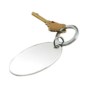 Personalized silver oval keychain.