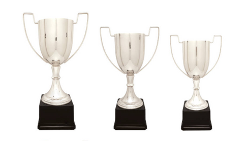 large silver metal cup trophies