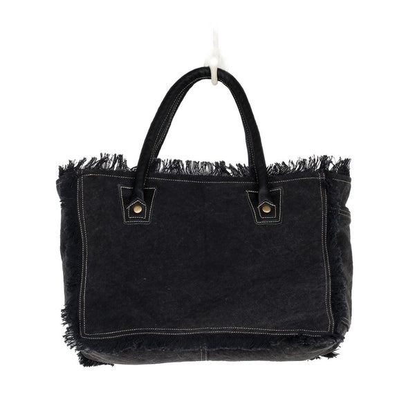 myra bag black and white cowhide and canvas purse