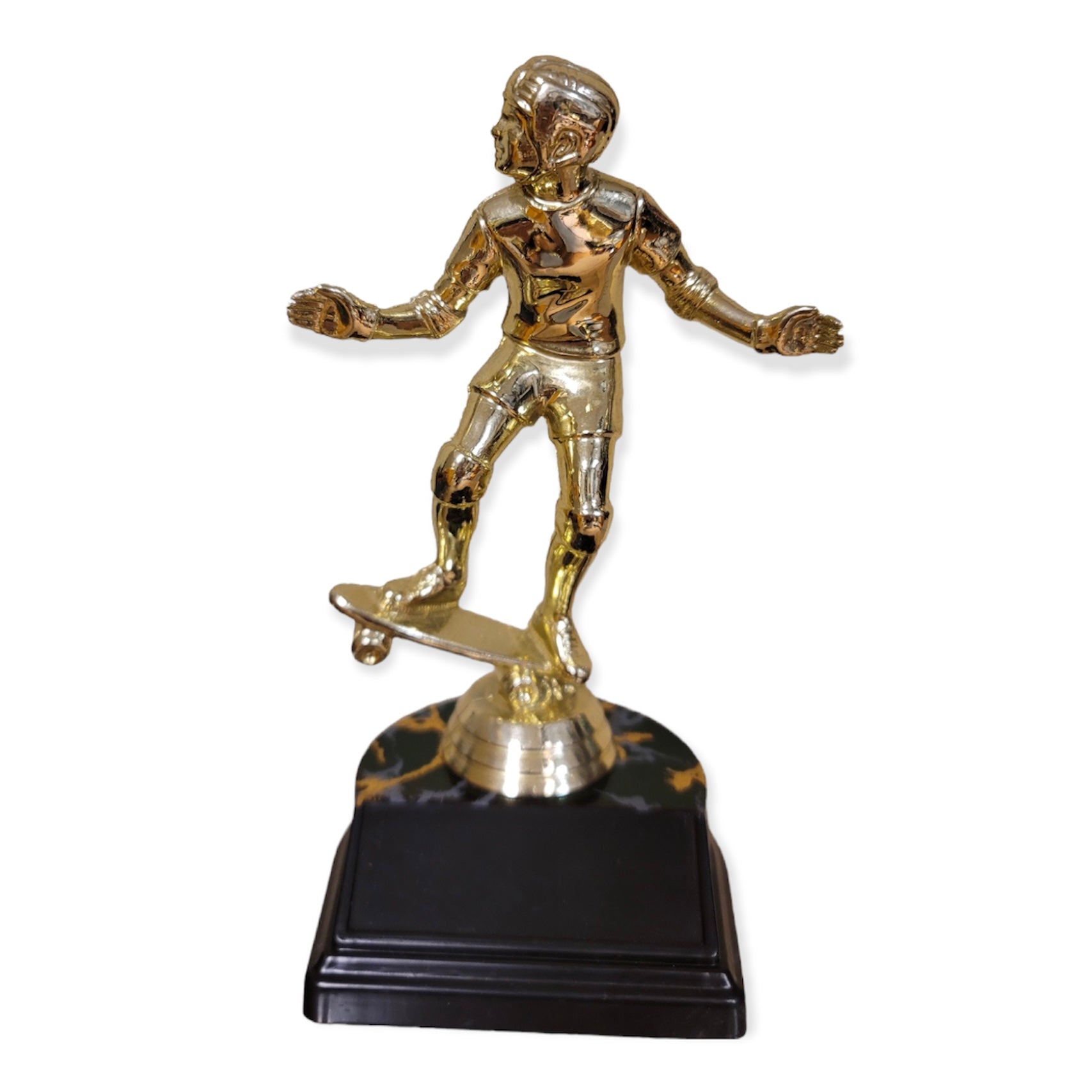 gold skateboarding trophy with free engraved plate