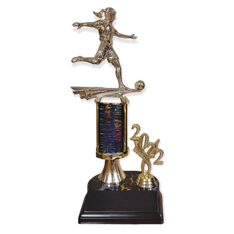 female soccer player trophy with free engraved plate