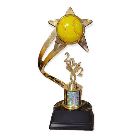 colorful softball trophy with free engraved plate