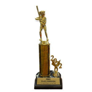 gold softball trophy with free engraved plate