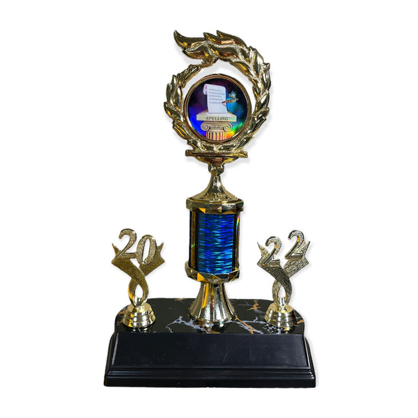 School spelling bee trophy with free engraved name plate