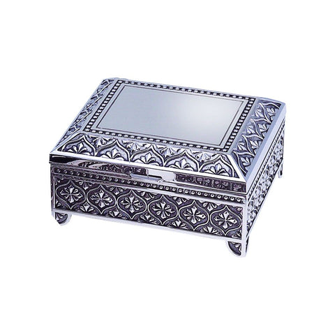 Personalized silver square jewelry box.