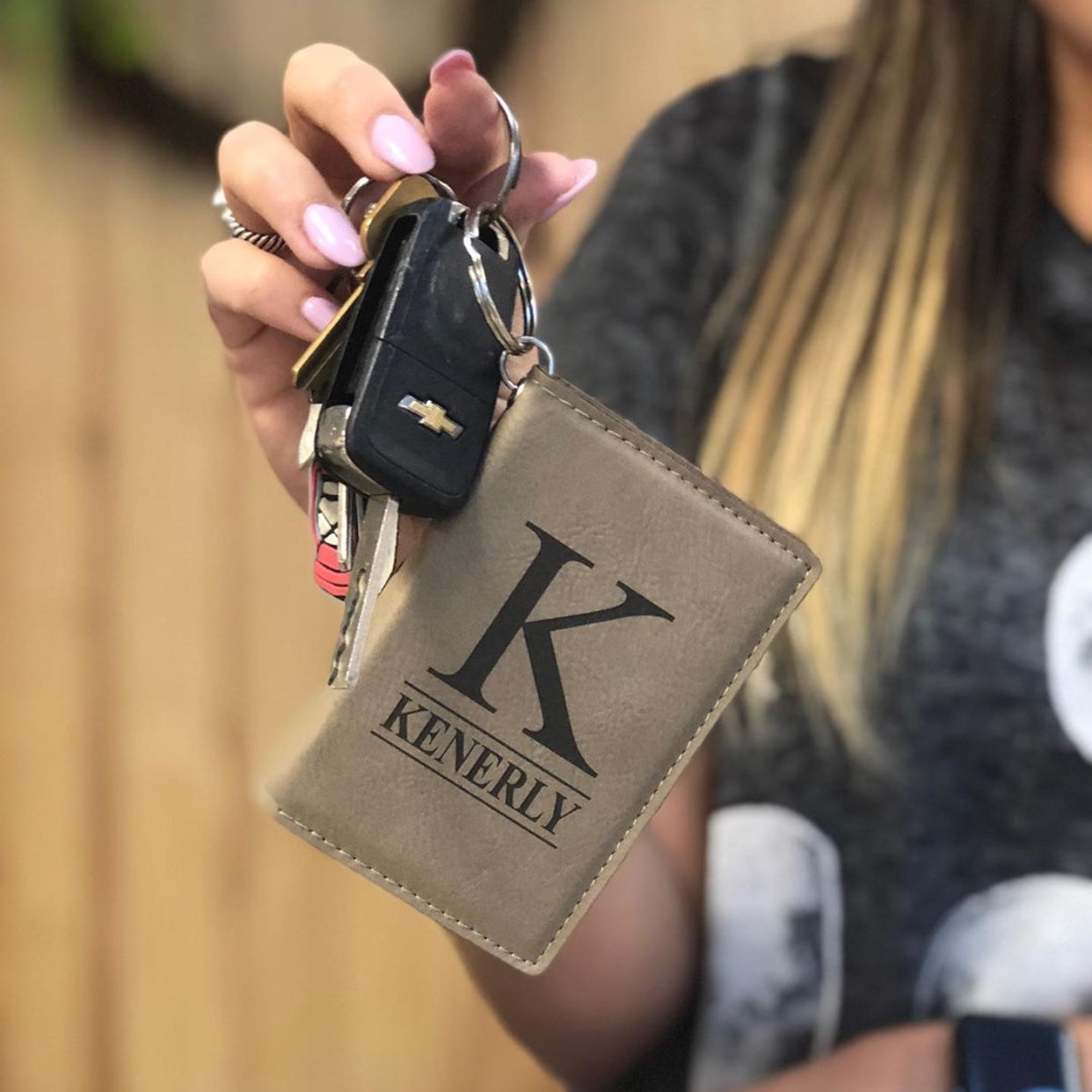 Personalized Keychain Wallet, Engraved ID Holder