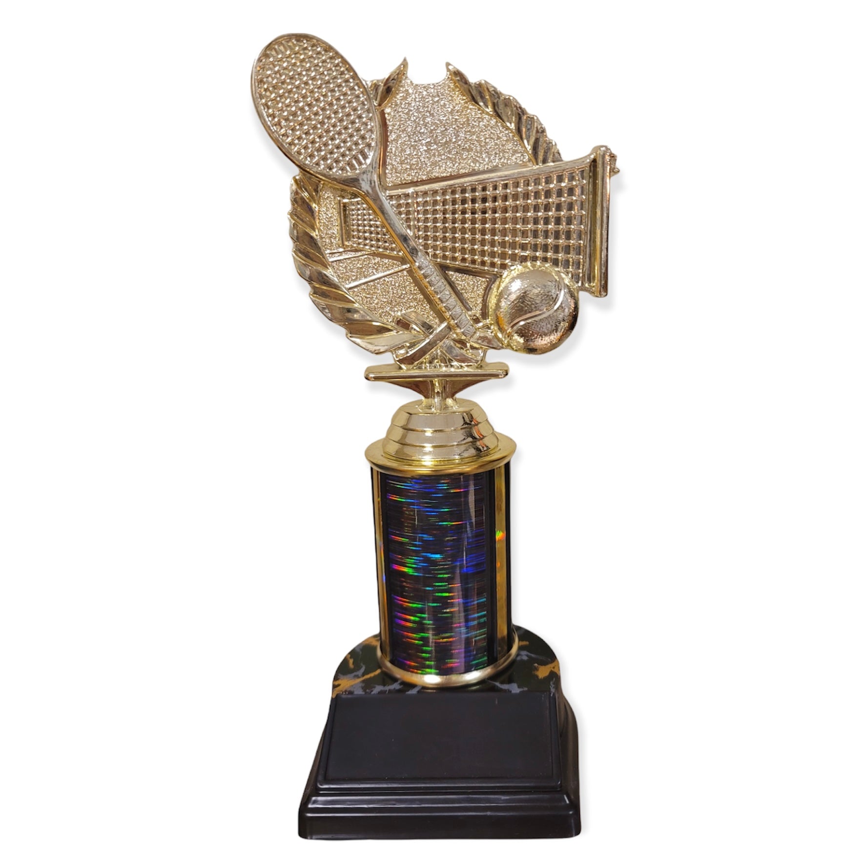 tennis colored column trophy with free engraved plate