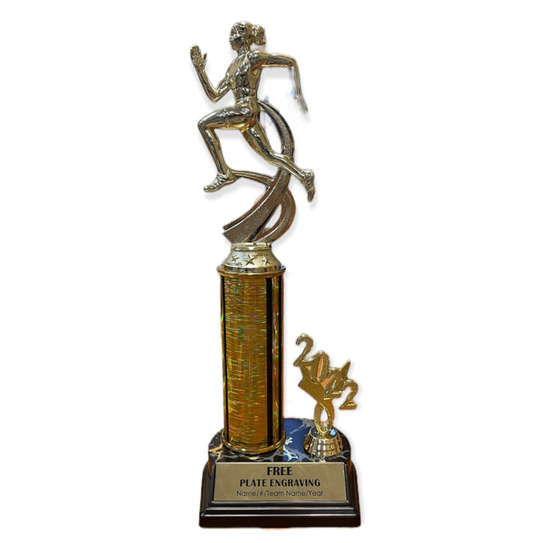 gold running trophy with free engraved plate