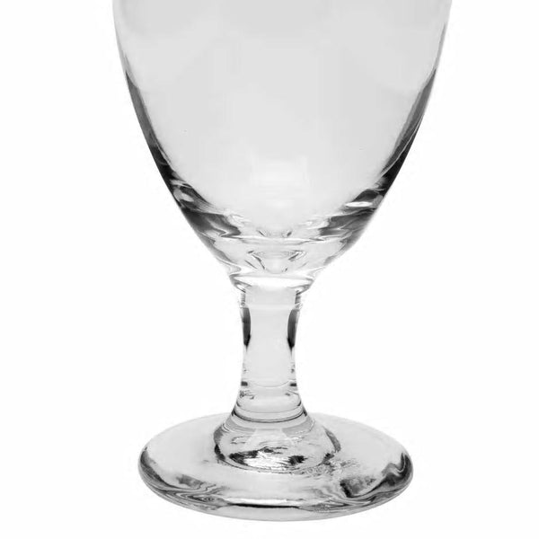 Clear glass water goblet with short thick stem perfect for engraving.