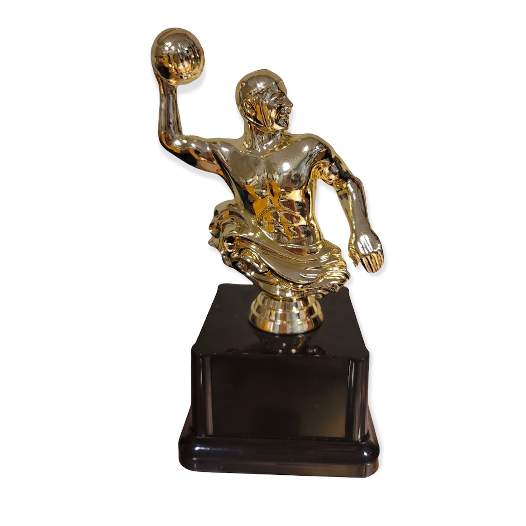 gold water polo figure on black base with free engraved plate