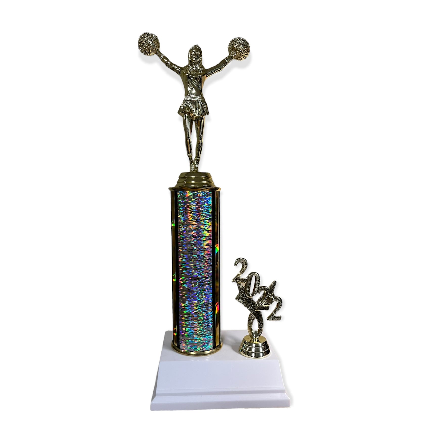 gold cheerleading trophy with free engraved plate