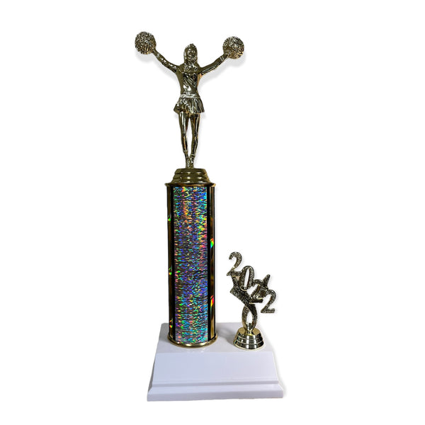 gold cheerleading trophy with free engraved plate